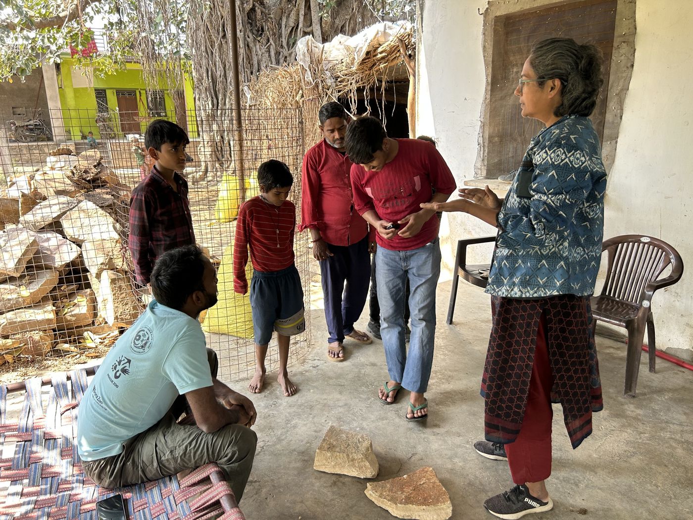 Dr Ritu Sinh talks to village children about rock formations. The children of the Chambal are key to community-led river conservation.