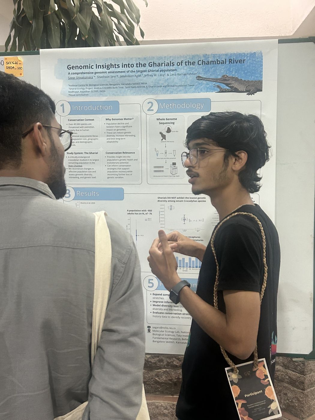 Sagar S., an integrated PhD student in Dr Uma Ramakrishnan’s lab, is assessing the genetic status of gharials in the Chambal River using whole-genome sequences from a representative sample of Chambal’s gharials.